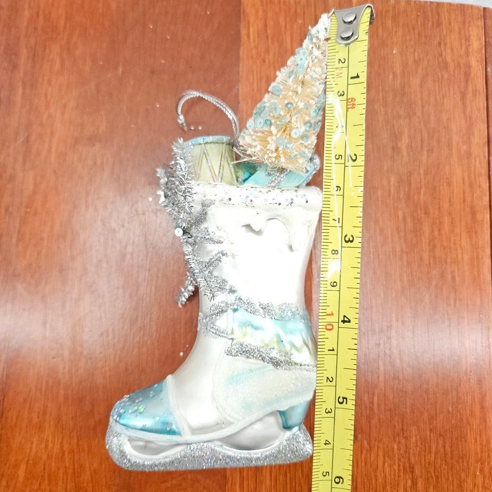 Ice Skate Christmas Ornament‎ Glass Winter Scene Tree Drum Holiday Decoration
